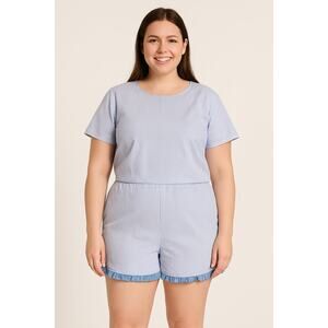 Excellent 7 For All Mankind Blue White Stripe Romper Rear Cut-Out Women’s XL